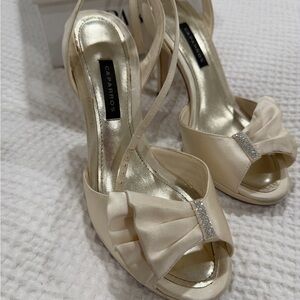 Caparros Cream Satin Peep-Toe Heels